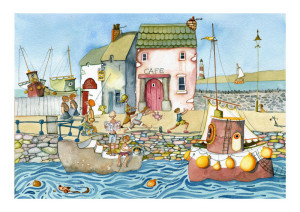 watercolour harbour scene illustration